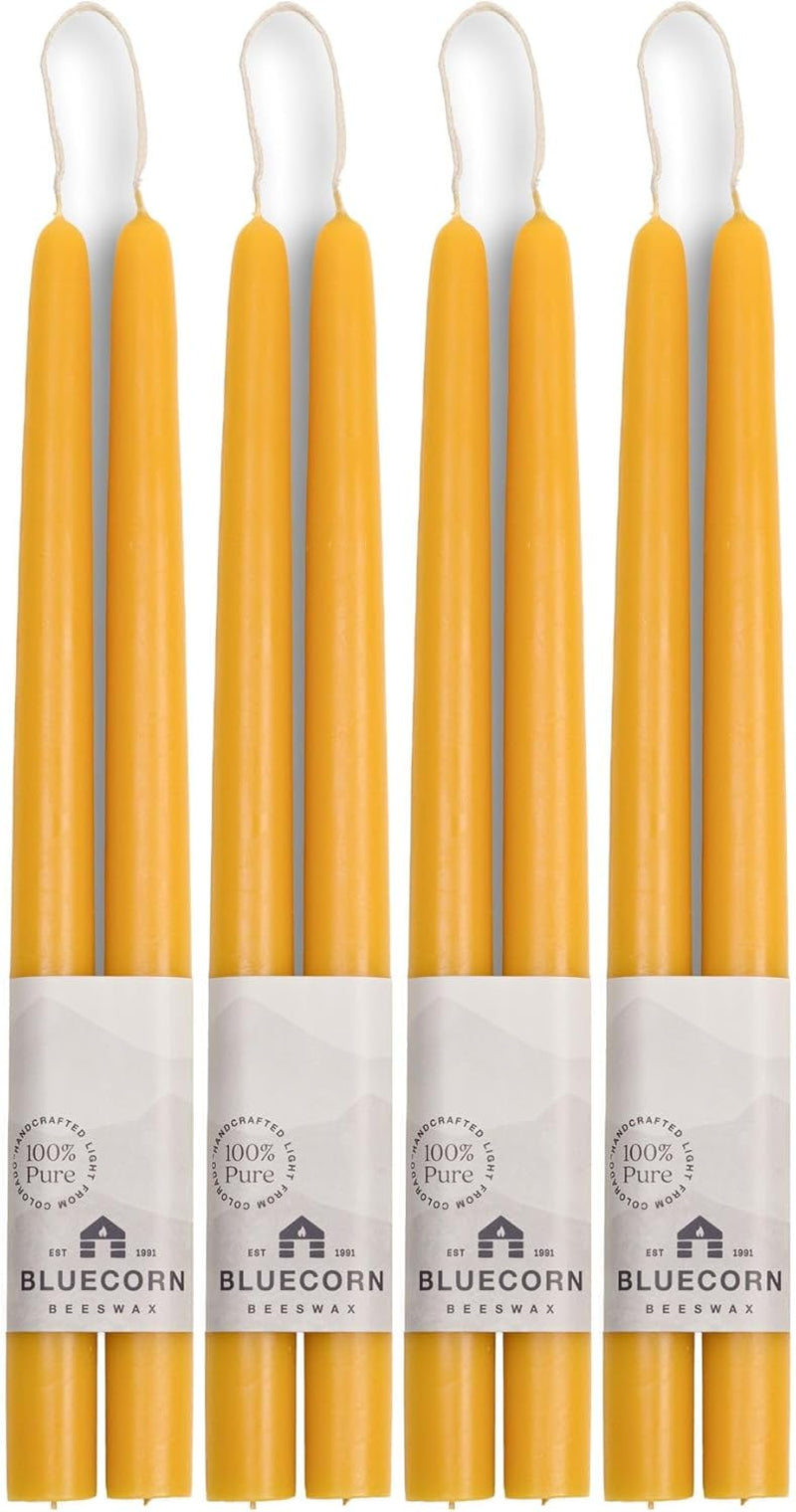 100% Pure Beeswax Taper Candles | Natural Beeswax, Yellow Unscented Tapered | Soy, Paraffin & Fragrance Free | 12 Inch, Bulk 8-Pack | Handmade in Colorado