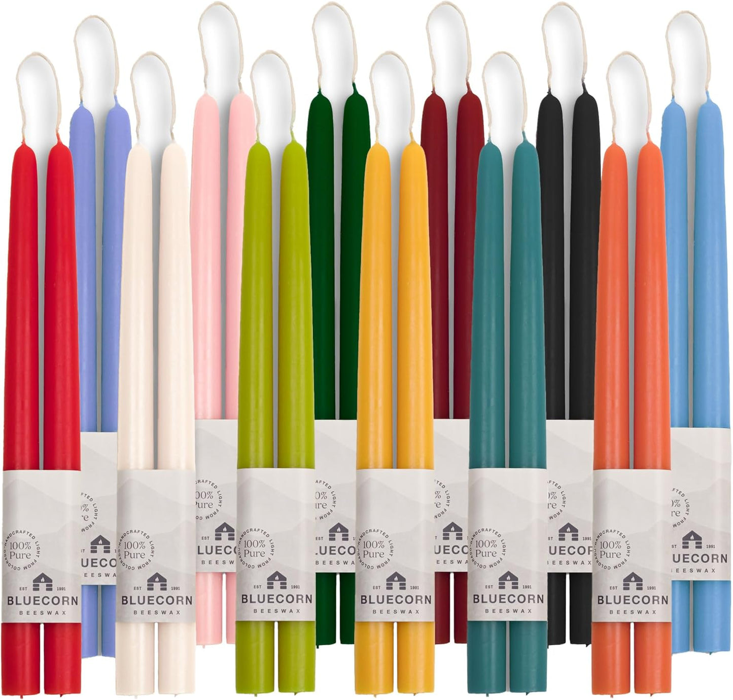100% Pure Beeswax Taper Candles | Natural Beeswax, Yellow Unscented Tapered | Soy, Paraffin & Fragrance Free | 12 Inch, Bulk 8-Pack | Handmade in Colorado
