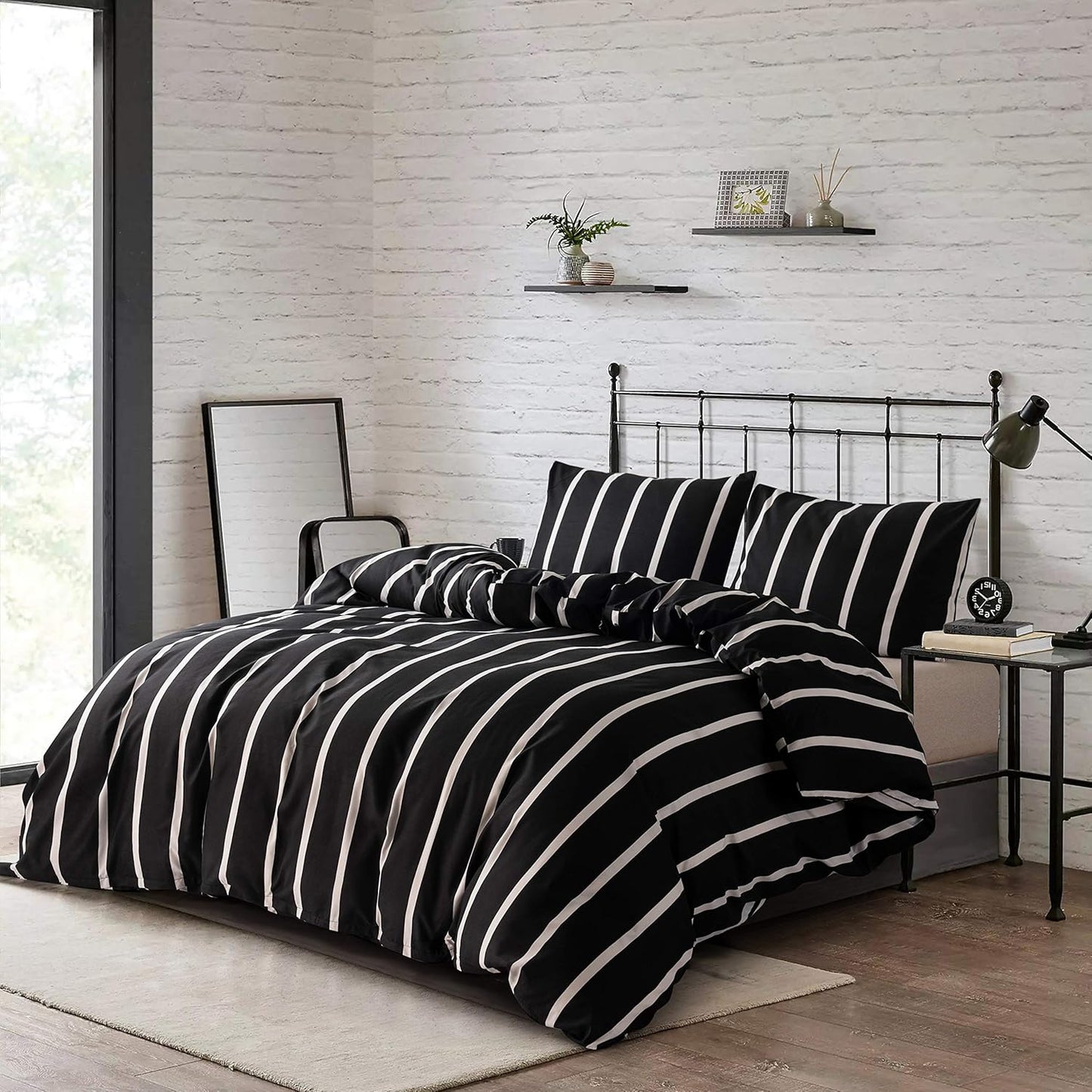 Black and White Striped Comforter Set Twin Microfiber Duvet Cover Set 68"X 90"With 1 Duvet Cover and 1 Pillow Sham Soft Lightweight 2 Pieces Bedding Set
