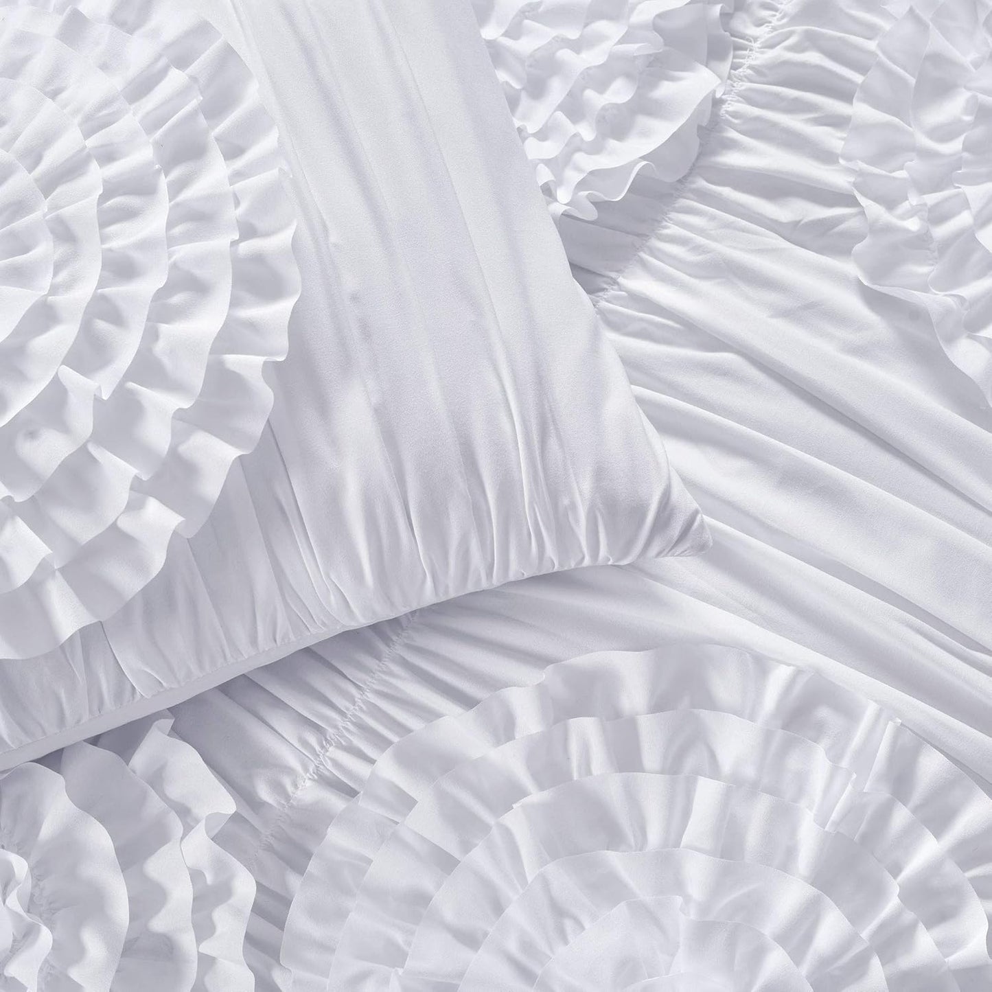 Lush Décor Serena 3 Piece Ruched Flower Comforter Set - White - Full/Queen