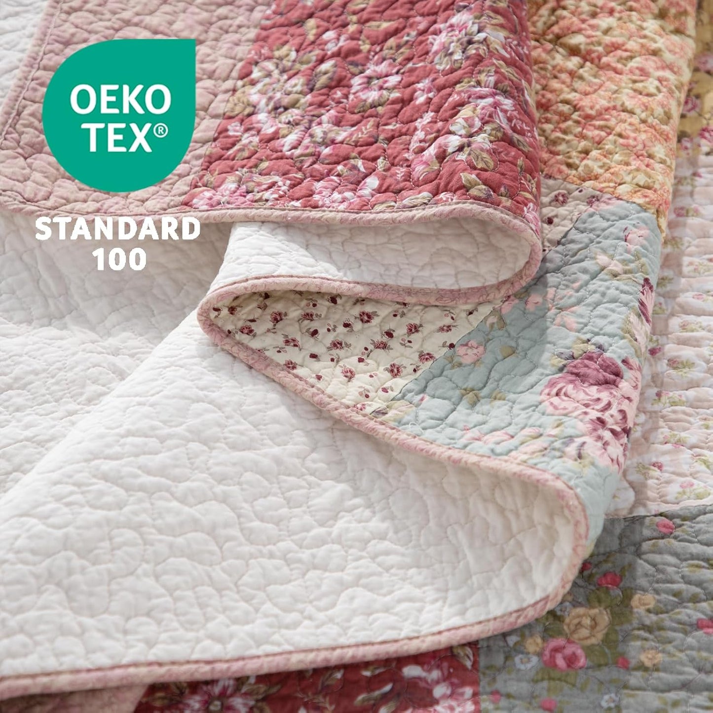 Authentic 100% Cotton Easy-Clean – Luxury Boho Quilt with Decorative Floral Patchwork Design Oversize Bedspread, Soft Breathability Bedding, King 110X96”, Boho-Royal Garden