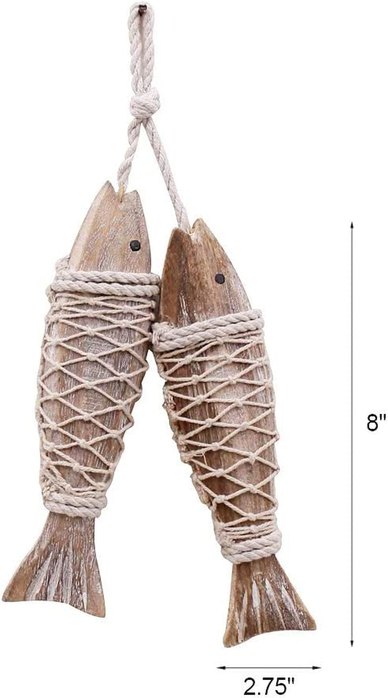 Rustic Nautical Wooden Fish Decor - Hanging Fish Sculpture for Wall, Beach Theme Home Decor - Bedroom, Bathroom, Lake House (S)