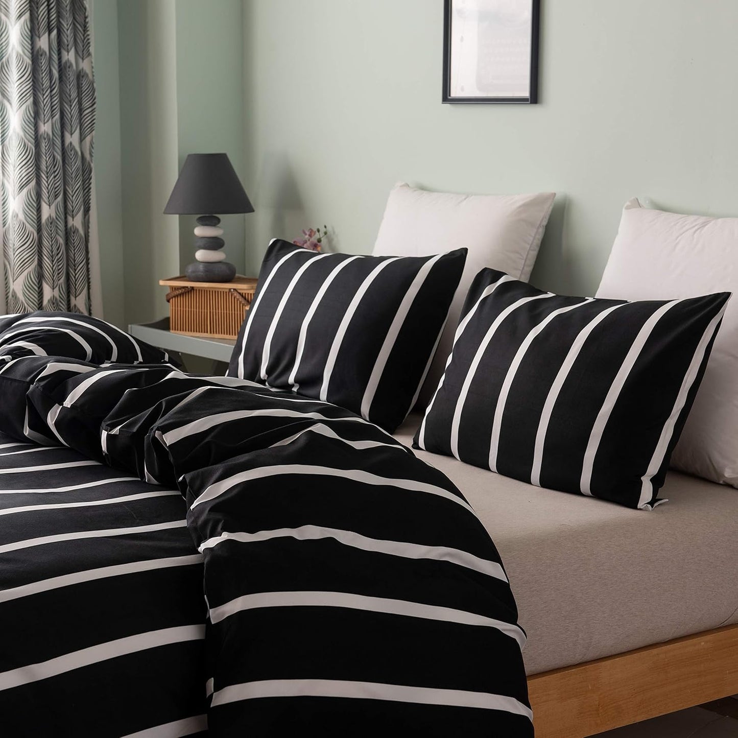 Black and White Striped Comforter Set Twin Microfiber Duvet Cover Set 68"X 90"With 1 Duvet Cover and 1 Pillow Sham Soft Lightweight 2 Pieces Bedding Set