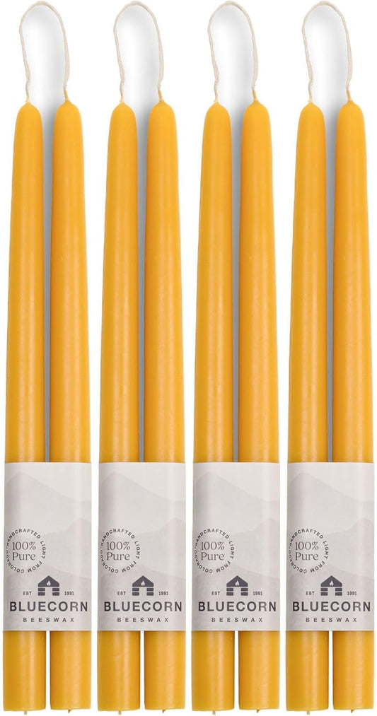 100% Pure Beeswax Taper Candles | Natural Beeswax, Yellow Unscented Tapered | Soy, Paraffin & Fragrance Free | 12 Inch, Bulk 8-Pack | Handmade in Colorado