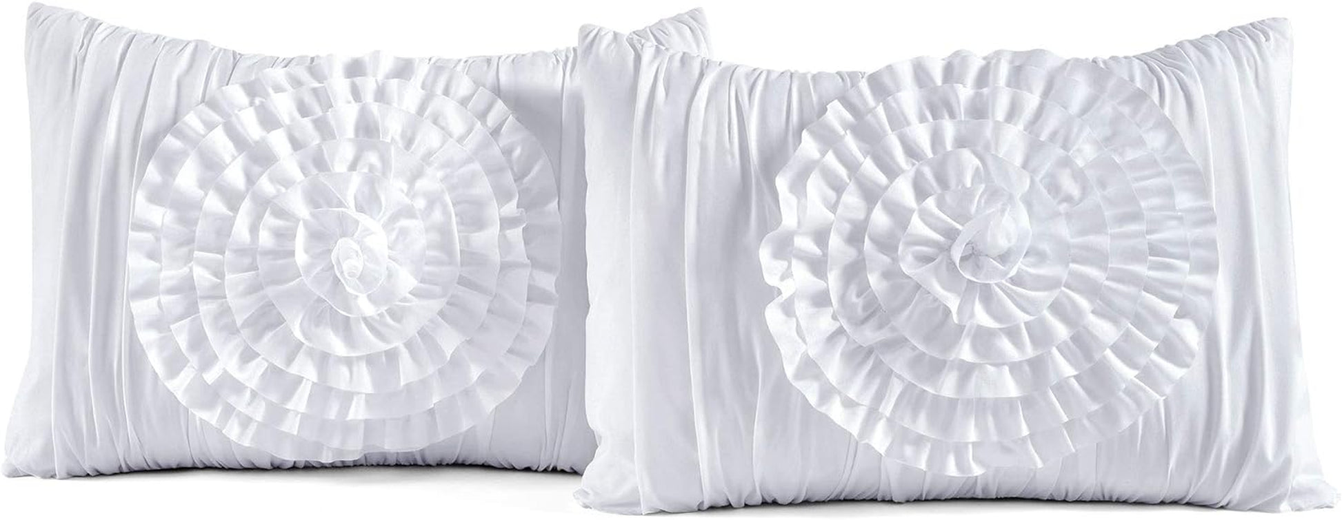 Lush Décor Serena 3 Piece Ruched Flower Comforter Set - White - Full/Queen