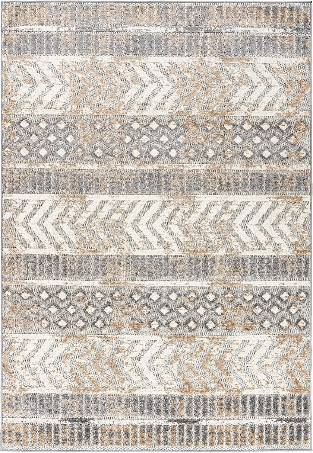 Distressed Geometric Indoor/Outdoor Area Rug 7'10" X 10' Beige