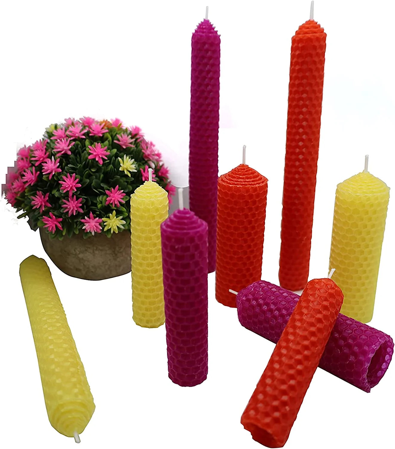 2 Set 100% Pure Natural Handmade Beeswax Honeycomb Hand Rolled Unscented Tapers Candles (1" X 8") Purple