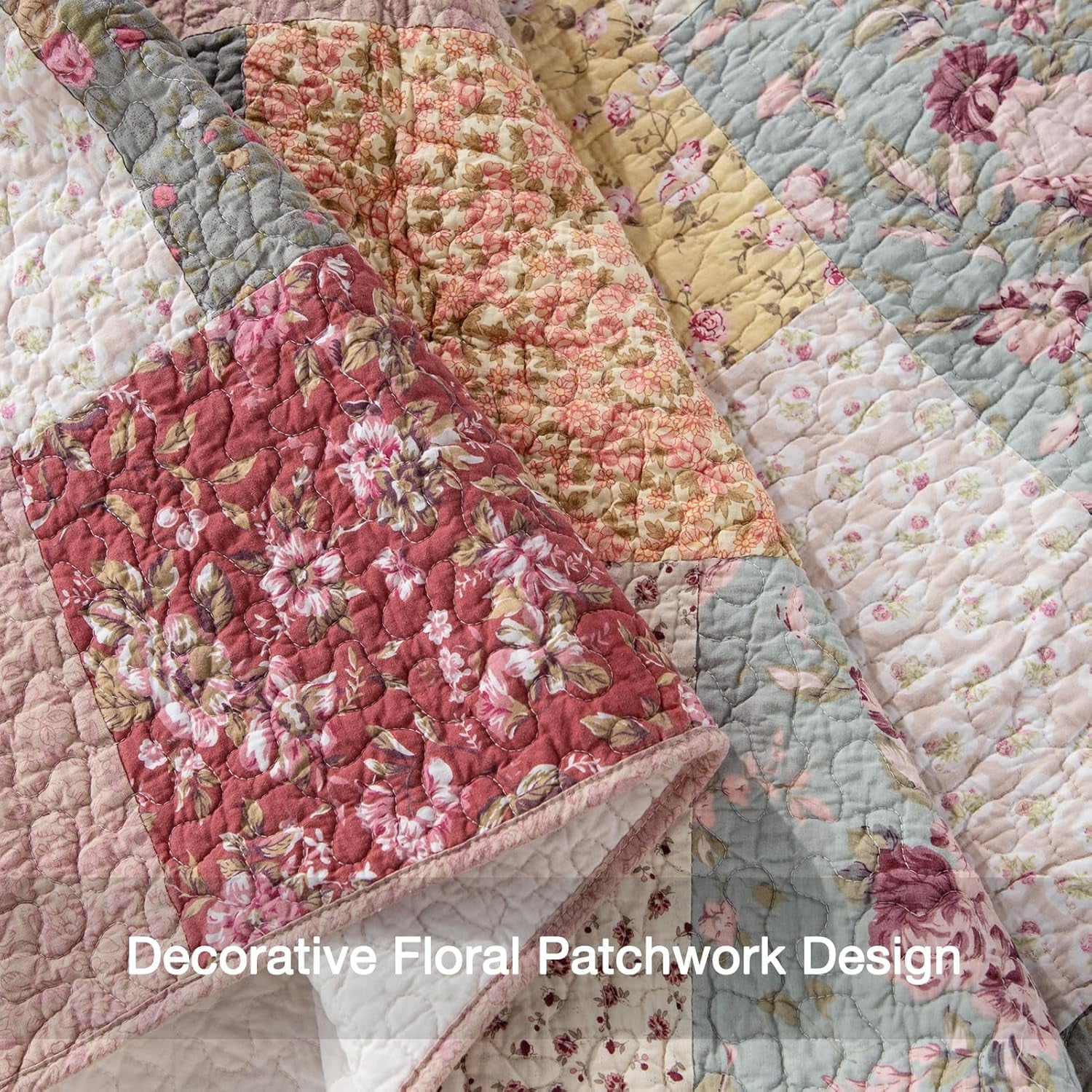 Authentic 100% Cotton Easy-Clean – Luxury Boho Quilt with Decorative Floral Patchwork Design Oversize Bedspread, Soft Breathability Bedding, King 110X96”, Boho-Royal Garden