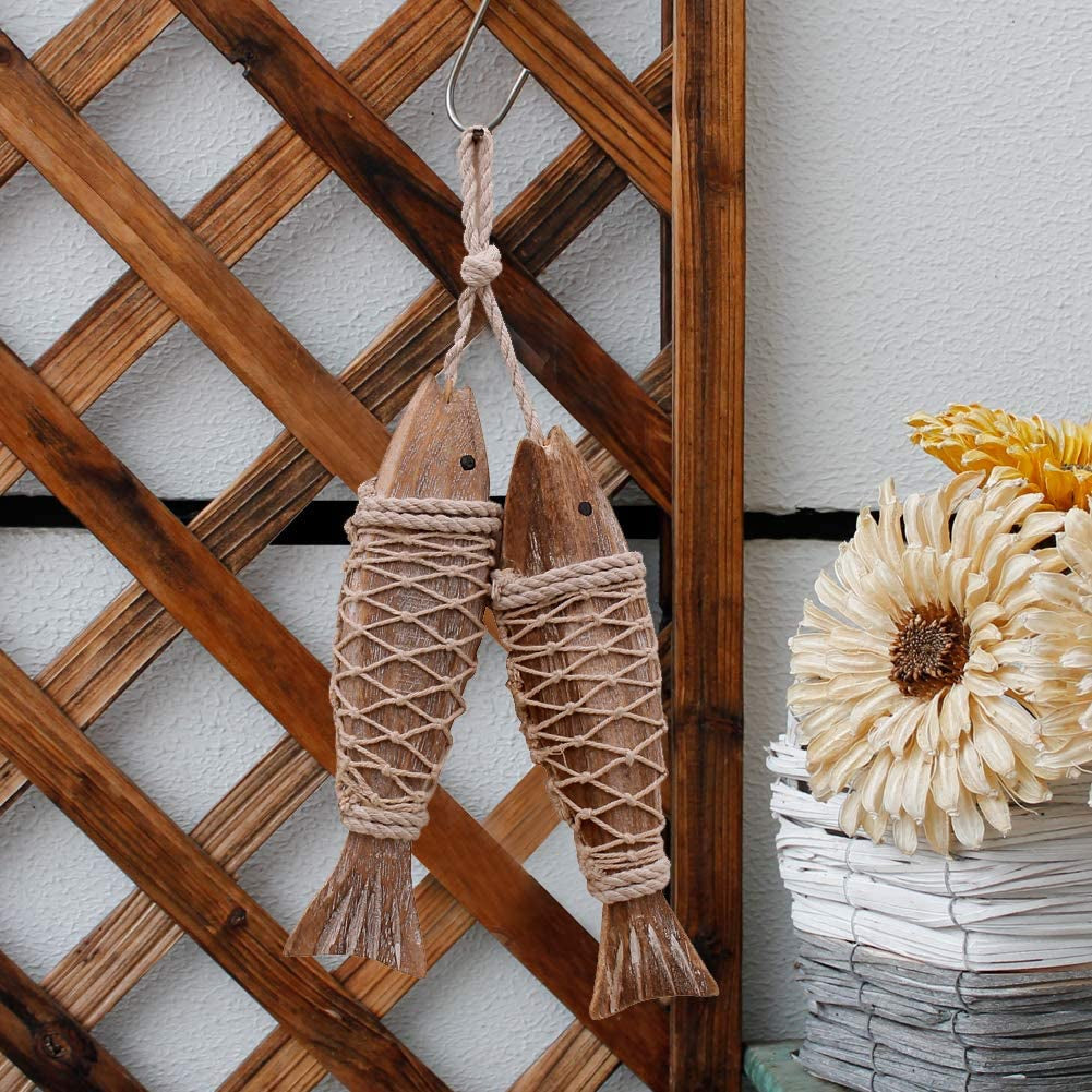 Rustic Nautical Wooden Fish Decor - Hanging Fish Sculpture for Wall, Beach Theme Home Decor - Bedroom, Bathroom, Lake House (S)