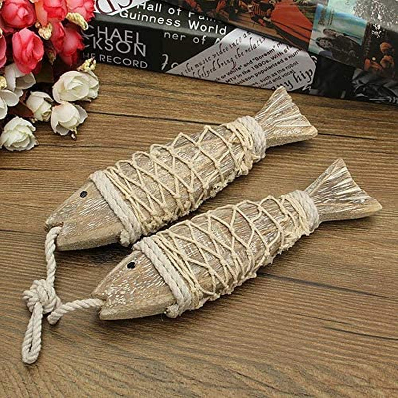 Rustic Nautical Wooden Fish Decor - Hanging Fish Sculpture for Wall, Beach Theme Home Decor - Bedroom, Bathroom, Lake House (S)