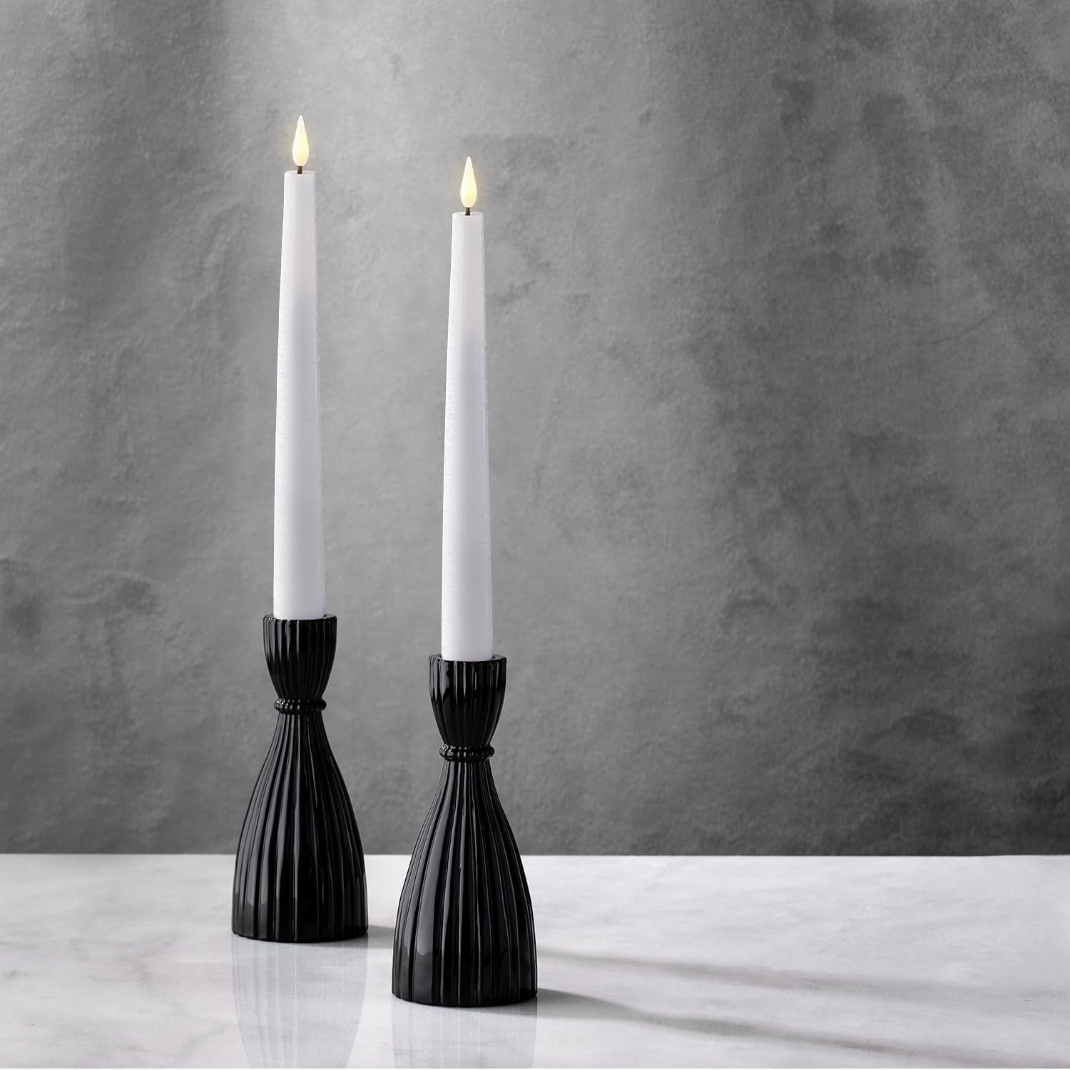 Taper Candle Holder, 2 Pack, 6 Inch, Black Glass Taper Candle Holders for Candlesticks, Decorative for Standard Taper Candle, Wedding Centerpieces, Table and Farmhouse Decor