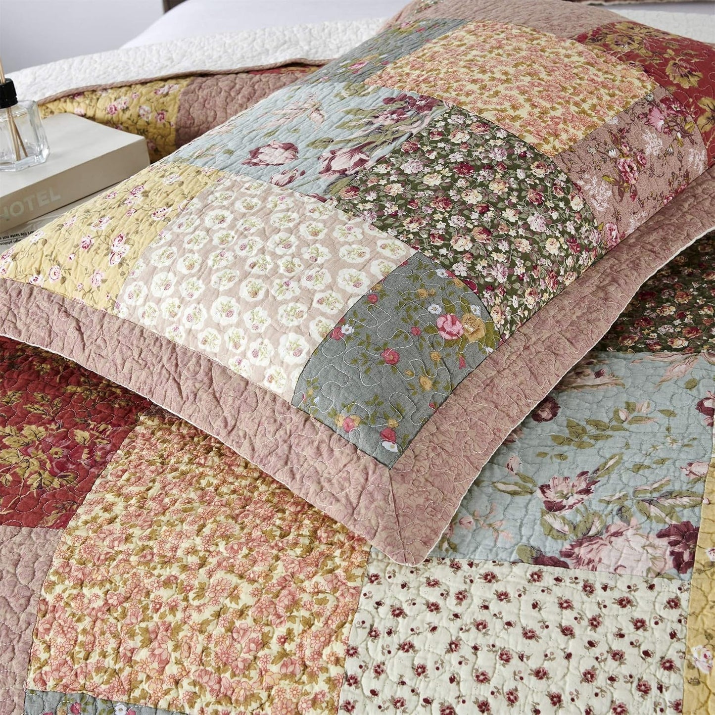 Authentic 100% Cotton Easy-Clean – Luxury Boho Quilt with Decorative Floral Patchwork Design Oversize Bedspread, Soft Breathability Bedding, King 110X96”, Boho-Royal Garden