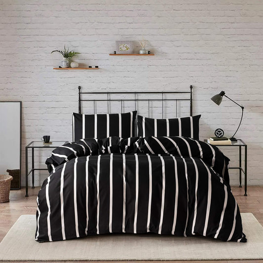 Black and White Striped Comforter Set Twin Microfiber Duvet Cover Set 68"X 90"With 1 Duvet Cover and 1 Pillow Sham Soft Lightweight 2 Pieces Bedding Set