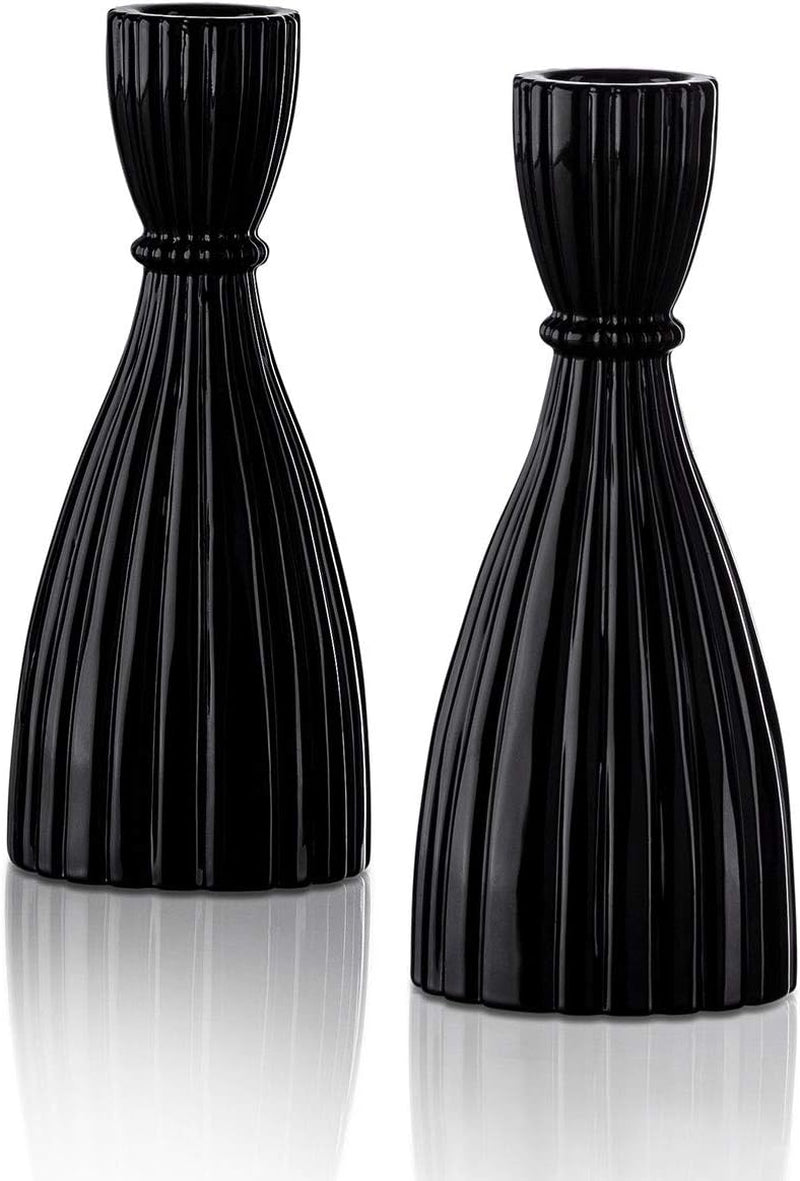 Taper Candle Holder, 2 Pack, 6 Inch, Black Glass Taper Candle Holders for Candlesticks, Decorative for Standard Taper Candle, Wedding Centerpieces, Table and Farmhouse Decor